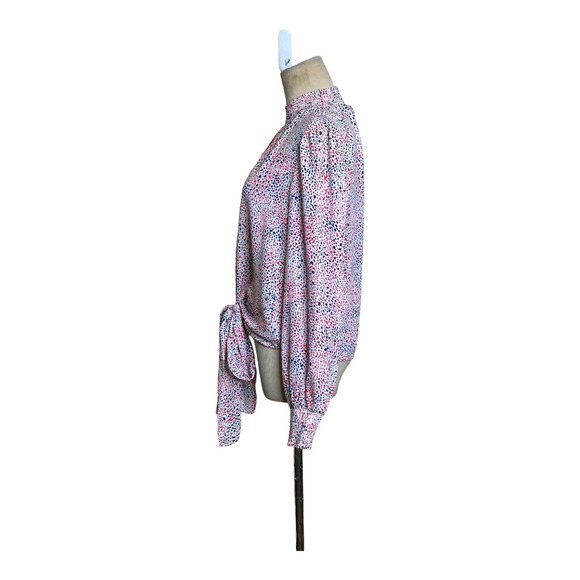 Rachel Zoe confetti print mock neck front tie blouse size XS - Picture 2 of 11